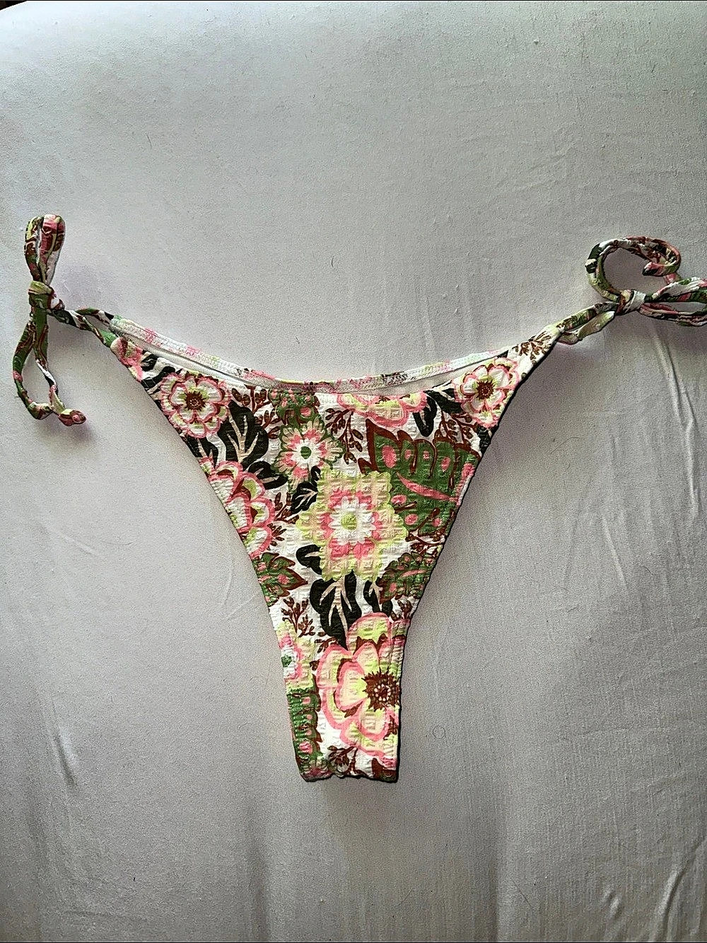 Roxy Garden Twirl Tie Side Cheeky Bikini Bottom in Pink & Green